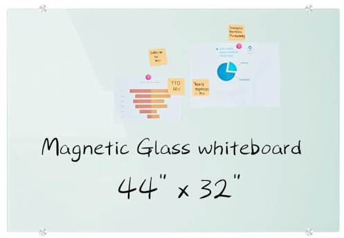 DEVELOP Magnettafel Glas 110x80 Groß - Whiteboard Magnetic zum Aufhängen, Hochwertige Rahmenlose Glastafel, Kratzfest Glas-Pinnwand mit 4 Whiteboard Stifte, 2 Magnete und 1 Schwamm Dry Erase