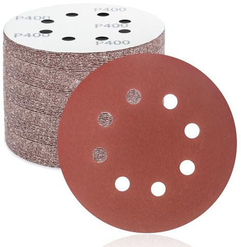 FEIHU 50 Pezzi Dischi Abrasivi 125mm, Carta Vetrata Abrasiva 8 Fori per Levigatrice Orbitale: Grana 400