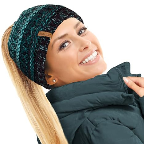 TOSKATOK Damen Thermo-Mütze mit Teddy-Fleece gefüttert, Marineblau/Blaugrün/Türkis, Einheitsgröße