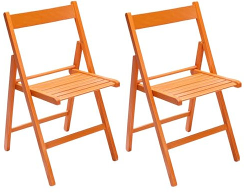 Marvin Sedia in Legno Pieghevole Birreria Colorata Interno o Esterno Salvaspazio Richiudibile da Campeggio Giardino Cucina Legno Massello Di Faggio (2, Arancione)