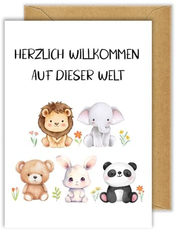 WenmthG Hochwertige Karte zur Geburt mit Umschlag - Glückwunschkarte zur Geburt Jungen Mädchen - Baby Karte Geburt - Herzlichen Willkommen auf dieser Welt
