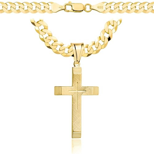 AMAR OPRAVA goldketten herren kreuz 585, Kette Herren 925/585 - goldkette herren 585 massiv - Kreuz Kette 60 cm - Goldkette Kreuzkette - Halskette Herren dicke 6,5 mm Panzerung