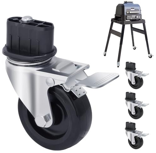 GRILLHOME Ruote girevoli da 7,6 cm per supporto da esterno Ninja XSKUNSTAND, accessori per piastra con freno, girevole a 360 gradi, kit di ruote resistenti con blocco di sicurezza