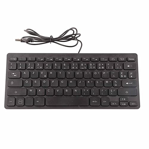 Ailgely Tastatur, 78 Tasten, Stumm, Ultradünn, USB, Kabelgebunden, Kleine Sprachtastatur, Leicht, Leiser Betrieb, für Büro und Zuhause, ABS, Schwarz (Französisch)
