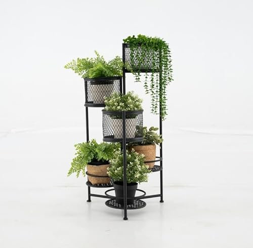 COSTWAY Support de Plantes Pliant en Métal 6 Niveaux Dorées Charge 10KG, Support de Pot de Fleurs avec 3 Pots et 3 Plateaux Ajourés pour Coin de Balcon Salon, 41 x 39 x 82 cm (Noir)