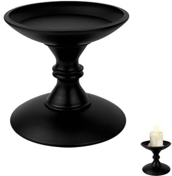 Andiker Candle Holder, Metal Candle Holder with 9 cm Diameter Tray for Pillar Candles, Practical Classic Black Candle Stand with Non-Slip Silent Foam Cushion for Home Decor Holiday Anniversary (Small)