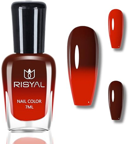 Farbwechselnder Nagellack - Schwarz Rot Temperaturgesteuerter Nagellack mit Farbwechsel Effekt - 7ml Langanhaltender Schnelltrocknender Nail polish, Kein UV-Licht für Nail Art DIY (Black)
