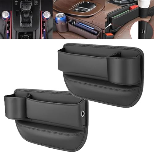 Car Leather Cup Holder Gap Bag,Seat Gap Storage BoxAdjustable Car Seat Storage Box, Gap Filler Organizer for Glasses, Car Seat Gap Filler with Cup Holder(Pilot and co-pilot) (Black)