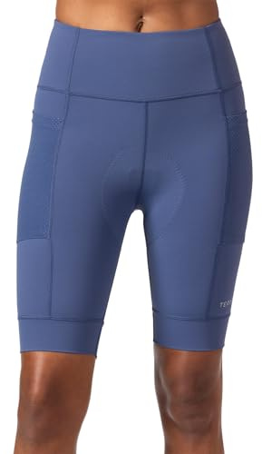 Terry Bike Shorts Women Padded Cycling Shorts for Women, Hi Rise Holster High Waisted Compression Shorts, Reg & Plus Sizes - Indigo, Medium