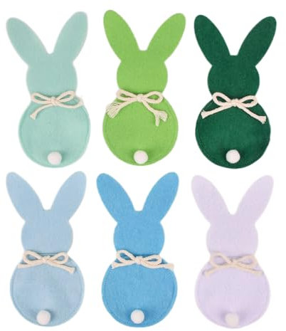 Wegiwuca Bestecktaschen mit Osterhasen-Motiv, 6 Stück, Bestecktaschen mit Ostermotiven, Utensilienhalter für eine festliche Atmosphäre