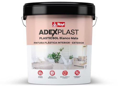Rayt Laboratorios Pintura Plástica Adexplast Plasticsol, Blanco Mate, Interior-Exterior, 15L | Antimoho | Aplicación Brocha, Rodillo y Pistola | Secado 1-2H, Repintado 3-4H | Alta Cubrición