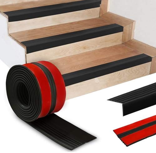 Treppenkantenprofil Selbstklebend,4M Rutschfeste PVC Treppenstufenverkleidung in Schwarz,Sicherer Kantenschutz mit Antirutschfunktion zum Schutz vor Stürzen,Ideal für Innen und Außenbereiche