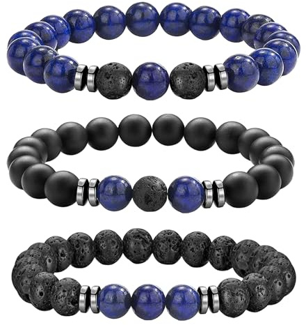 JUZICHEN Bracelets Perle Pour Homme, Réglables Bracelet Pierre Naturelle Homme, Bracelet oeil de tigre Pour Hommes, 8MM Pierres Bracelets Cadeau bijoux Hommes