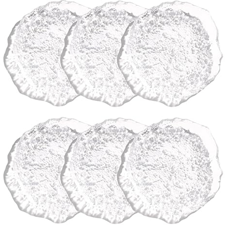 6 pcs Textured Glass Plates Wavy Edge Decorative Clear Modern Hammered Ice Appetizer Plates Set. Glass Serving Tray Dinner Appetizer Artistic Dinnerware Frosted Elegant (Clear, Small (3.5in / 9cm))