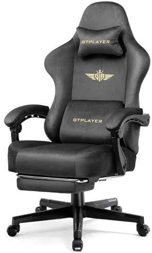 LUCKRACER Gaming Chair for Adults, Fabric Ergonomic Computer Chair with Footrest, Headrest and Lumbar Support, Pocket Spring Cushion, High Back Adjustable PC Home Office Desk Chairs,Gray