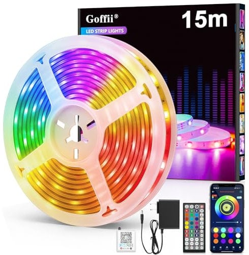 Ruban LED, Led Chambre, RGB Bande Contrôlé par APP Bluetooth ou Télécommande 44 Touches, Synchroniser avec Rythme de Musique, Bandeau pour Decoration Chambre, Gaming (15M)