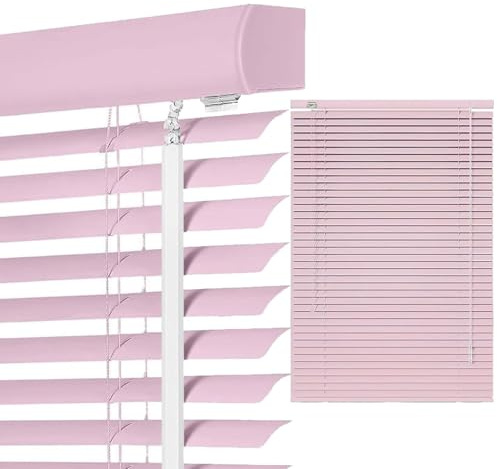 Easy Fit Aluminum Venetian Blind Blinds Window - 25mm Horizontal Slats for Home Window Treatment Shutters, with Aluminium Headrail & Matching Facia, No Drill No Tools(Pink)