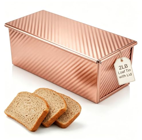 YBCCBY Loaf Tin with Lid 2lb, Non Stick Bread Toast Box, 32×12×11.5cm | Non Stick, Carbon Steel, Slide Cover, Corrugated Toast Bread Pan, Breads Baking Mould for Baking Breads