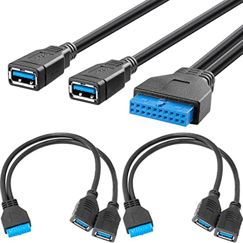 HAAMNING7 Mainboard USB3.0 Kabel 20-pin USB Splitter Buchse auf 2x Typ A Buchse Adapter Mainboard Intern Verlängerungsport 20-pin IDC Anschluss Konverterkabel, 25 cm / 9,8 Zoll, 2 Stück