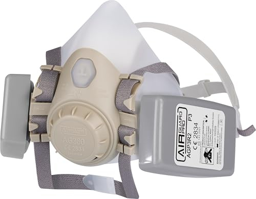AirGuard Pro® Atemschutzmaske Halbmaske-Set wiederwervendbar mit Partikelfilter – Gasmaske, Staubfilter, Staubnaske – EN 140 & EN 143 – Schutz vor Feinstaub, Aerosolen, Gase, Dämpfe & Partikeln