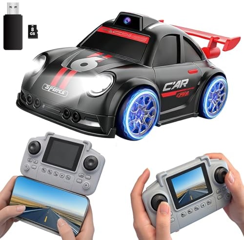 OBEST Remote Controlled Car with Camera, 2.4 Inch Screen Remote Control, Drift Induction Racing Car, RC Photography Toy with Memory Card Reader, Follow-up Mode, Automatic Demonstration