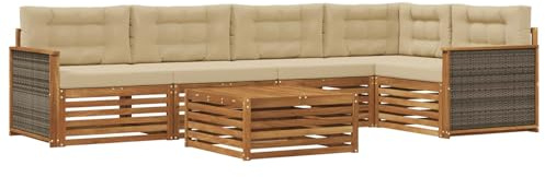 vidaXL Outdoor-Sofagarnitur mit Kissen 6 pcs Natur und Beige, Patio Ecksofa, modernes Lounge-Set für draußen, wetterfestes Gartenmöbel für die Terrasse, Bequeme Sitzgelegenheit