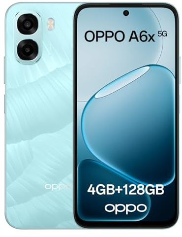 OPPO A6x 5G Smartphone Android Débloqué, 4+128Go, Écran Ultra Lumineux 6.75 120Hz, Appareil Photo Ultra-Clair 50MP, Batterie 6100mAh, MediaTek Dimensity 6300, Résistance à l'eau IP64, Ice Blue