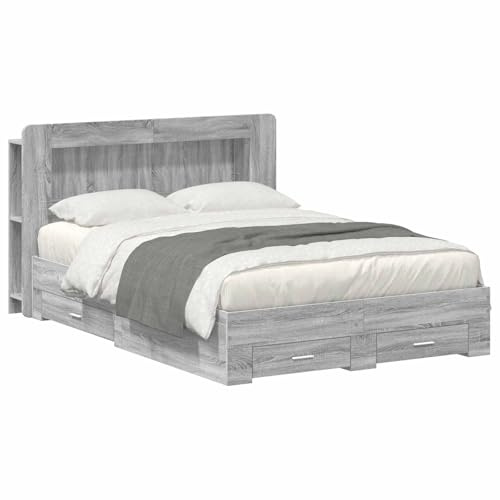 vidaXL Bettgestell mit Stauraum Grau Sonoma 140 x 200 cm Holzwerkstoff, Moderner Bettgestell, praktischer Stauraum, schickes Schlafzimmer-Upgrade, Holz, platzsparende Lösung