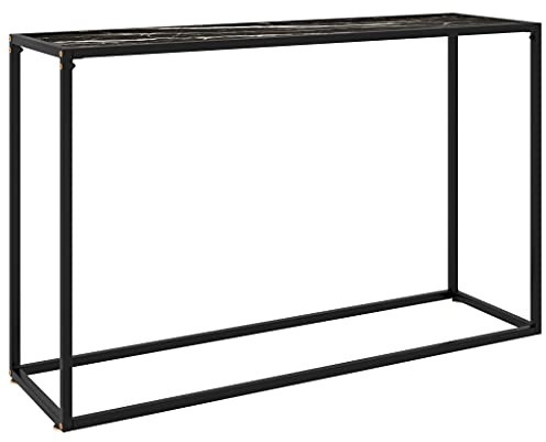 sephironlbb Table Console Noire 120x35x75 cm en Verre trempé et Acier Enduit de Poudre pour Salon, entrée ou Bureau avec Texture de marbre et Fixation Murale Incluse