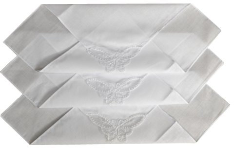 Spence Bryson 12 weiße Taschentücher für Damen mit Schmetterlingsspitze, quadratisch, 29,2 cm, Weiß, weiß, 11.5