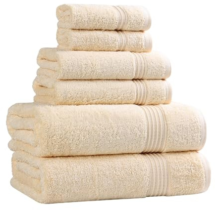 Superior Egyptian Cotton 6-Piece Towel Set, Bathroom Essentials, Towels For Bathroom, Apartment, Airbnb, Guest Bath, Face, Hand, Bath Towels, Washcloths, Absorbent, Fast Drying, Canary