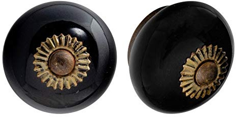 Nicola Spring Ceramic Cupboard Drawer Handle Knobs - Black - Pack of 6