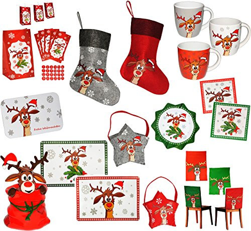belldessa 1 Stück Weihnachtssocke & Filzstrumpf - Didi das kleine Rentier/Weihnachten - grau - Weihnachtsstrumpf - Nikolausstrumpf - Nikolausstiefel - großer Ge..