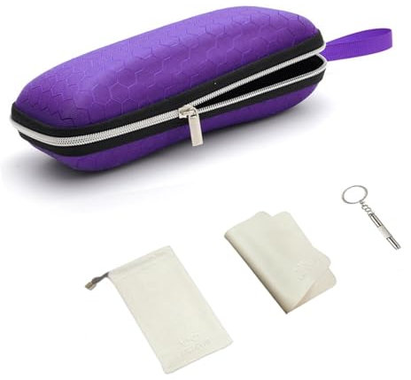 LRZCGB Brillenetui mit Reißverschluss, Honigwabenmuster, für Brille und Sonnenbrille, Etui, Box, für Erwachsene und Kinder Gr. M, violett