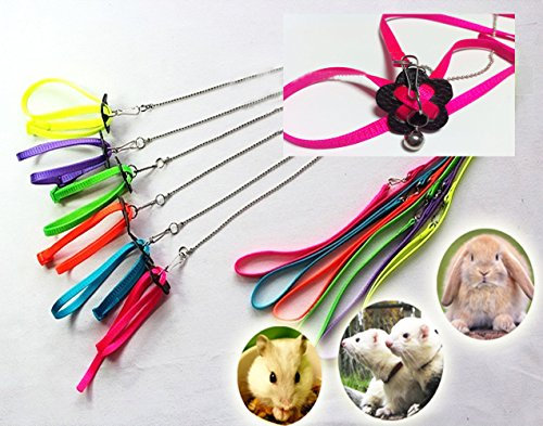 Harness for Ferret Baby Rabbit Hamster Rat Mouse Leash Lead with bell (Pink)
