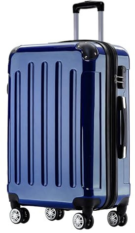 BEIBYE Hartschalen Koffer Trolley Rollkoffer Reisekoffer 4 Zwillingsrollen Polycabonat (Blau, 76cm -110L)