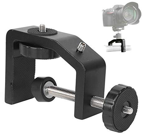 Topiky C-Clamp Mount Bracket,Large Aluminium Alloy C Clamp Clip Mount Fixed Desktop 1/4 inch Mounting Photography Bracket Baes Stand for Flashlight Fill light/Camera/Tripod/75mm Pole Stick