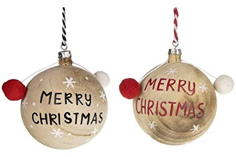 Weihnachgtskugeln Christbaum-Kugel Holz mit Schriftzug Merry Christmas 8 cm Durchmesser