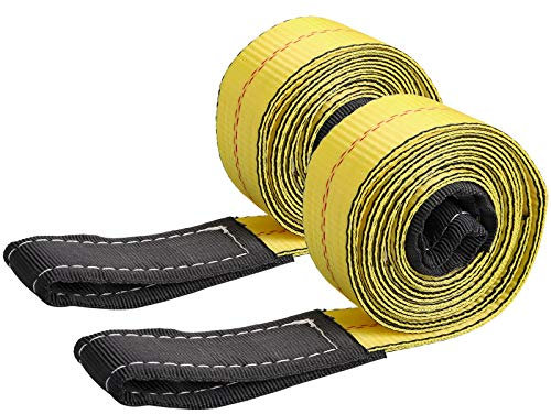 TOPZEA 2 Pack 3 m x 5 cm Lift Sling Straps, Heavy Duty Flat Eye Lift Slings Nylon Lifting Slings Tree Saver Recovery Strap Web Sling Winch Straps, Max Breaking Strength 6000 lbs, Yellow