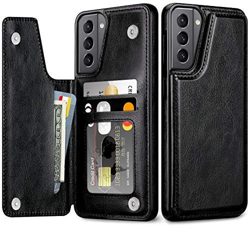 Coolden Compatible with Samsung S21 Case Wallet Case Shockproof Case with Card Holder Flip Folio Soft PU Leather Magnetic Closure Protective Case Cover Compatible with Samsung Galaxy S21 (Black)