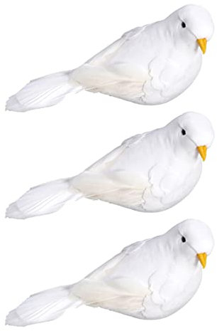 Cabilock 3 Stücke Künstliche Vögel mit Feder und Clips Taube Dekofigur Styropor Tiere Form Schaum Gartenfiguren Gartendeko Figuren Garten Deko Miniatur Ornamente Hochzeit Dekoration (Weiß)