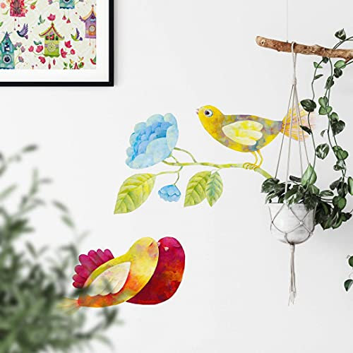 bunte Märchen Vögel im Wald Wandtattoo Kinderzimmer 90x79cm Wandsticker Küche selbstklebend Wand Boho Deko Aufkleber