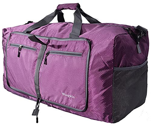 Woogwin Reisetasche, groß, faltbar, wasserdicht, Übernachtungstasche, für Strand, Schwimmen, Pool, Sport, Fitnessstudio, 60 l, Violett, Big Size, Große Reisetaschen