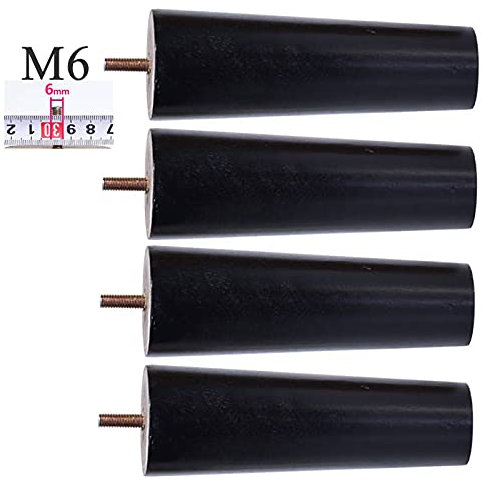 YHBZ M6 Thread Wood Table legs,Solid wood conical support foot,Furniture feet furniture legs,For sofa/bed/cabinet replacement feet,Black,4 pieces,15cm/5.9in