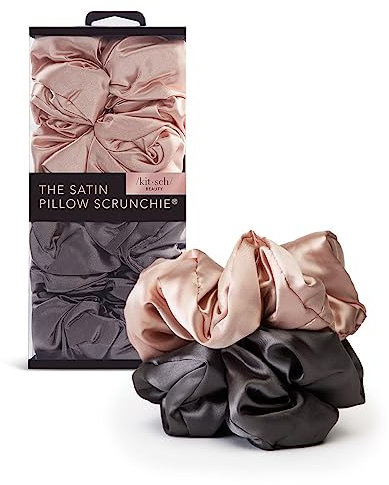 Kitsch Satin Haargummis für Frauen - Weicher als Seide, ohne Schaden. Perfekt für Zöpfe, Pferdeschwänze und Frisuren. 2er-Pack (Blush/Charcoal), ideal für empfindliches Haar.