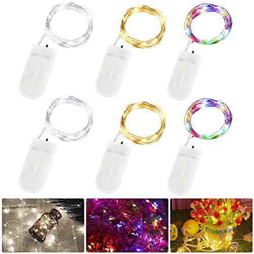 LED Lichterkette mit Batterie, Annefly 6 Stück 2M 20LED Micro Drahtlichterkette Silberdraht Innen für Schlafzimmer Gläser Garten Hochzeit Festival Party Weihnachten Beleuchtung Deko Deko(3 Farben)