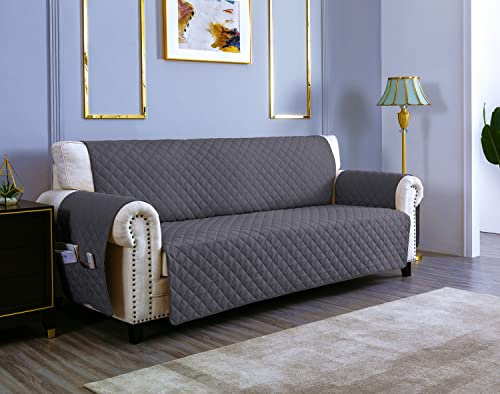 sevi's Sofa überzug 2 Sitzer - Sofabezug Wasserdicht Kratzfest - Couch Überzug Reversibel Fleckenresistent - Sofa Cover für Katzen und Hunden - Dunkelgrau