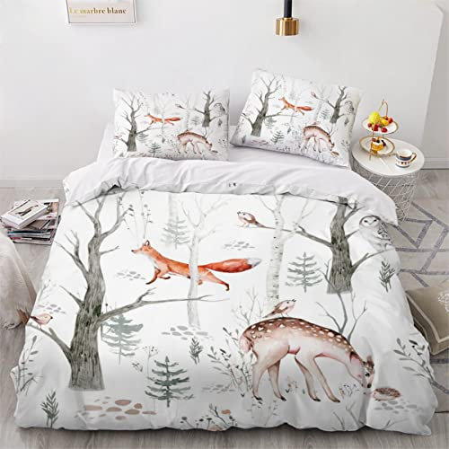 NUYSP Housse de Couette 140x200 avec Fermeture Éclair Animaux Aquarelles Parure Lit 1 Personne 2 Taies d'oreiller 50x75cm Forêt Dessinée à La Main 3D Imprimé Enfant en Microfibre, 140x200+50x75cmx2
