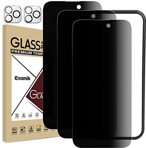Esanik Sichtschutz für iPhone 14 pro 6,1 Schutzfolie, (3+2 Stück) 3X Sichtschutzfolie + 2X Kameraschutz, 9H Härte Anti-Spy Privacy Panzer Schutz Glas Folie