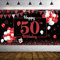 50. Geburtstagsfeier Dekorationen Banner Hintergrund Extra Große Rot Schwarz Stoff Schild Poster Geburtstagsfeier Banner für Deko 50 Geburtstag Frau Mann